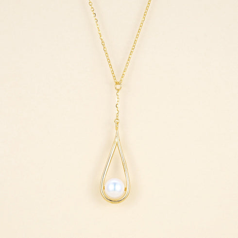 Morden Teardrop Pearl Pendant Necklace - Gold Vermeil